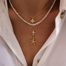 4 Pcs/Set Women Necklaces Set Beach Fashion Starfish Crystal Cross Star Pearl Multilayer Necklace Boho Classic Ladies Jewelry 2024 - buy cheap
