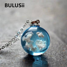 Colar de bola de vidro com resina branca, nuvem, céu azul, bola universal, colar com pingente, joias da moda para mulheres 2024 - compre barato