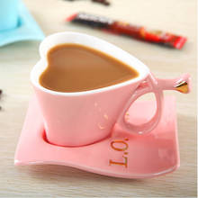 Taza de cerámica creativa en forma de corazón, taza de café con plato, regalo del Día de San Valentín, regalo del Día de la madre, taza de café 2024 - compra barato