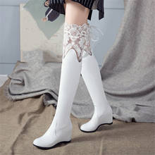 PXELENA-Botas por encima de la rodilla de encaje para mujer, zapatos de tacón oculto, ajustados, color blanco y negro, talla grande 34-43 2024 - compra barato
