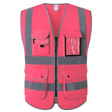 Chaleco reflectante de seguridad para bicicleta, abrigo de alta visibilidad, color rosa, con bolsillos, para hombre y mujer 2024 - compra barato