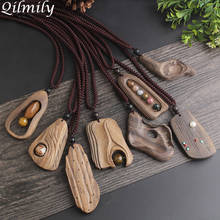 Qilmily-collar con colgante de piedra Natural de sándalo para mujer y niña, cadena larga ajustable, joyería, regalo de recuerdo 2024 - compra barato