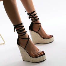 2022 European and American Style New Wedge Woven Simple High-heeled Sandals Size 35-42 2024 - buy cheap