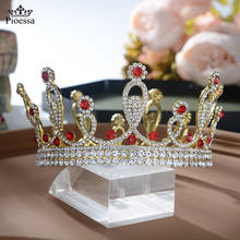 Pioessa barroco prata cor vermelho cristal casamento tiara noivas bandana nupcial strass pageant tiaras e coroas jóias de cabelo 2024 - compre barato