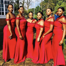 Vestidos vermelhos africanos sensuais de dama de honra com zíper sem alça no ombro, vestidos até o chão para festa de casamento 2024 - compre barato