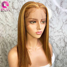 Peruca de cabelo humano eva, tipo ombré, com baby hair, 13x6, reto, lace frontal, brasileira, remy 2024 - compre barato