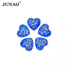 Junao 12mm azul ab formato de coração decoração strass costas planas cabochão pedras de resina strass glitter cristal aplique frisado 2024 - compre barato