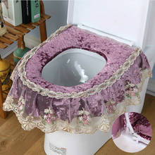 1 peça laço europeu assento do toalete almofada retro laço floral impressão toalete assento capa de almofada inverno lavável em forma de u assento do toalete 2024 - compre barato