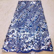 (5 yardas/pc) maravilloso real azul y plata lentejuelas de red francés encaje de fiesta africano para bling vestido FHS029 2024 - compra barato