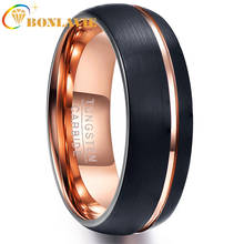 BONLAVIE Rose Gold Tungsten Carbide Wedding Band Ring Grooved Black Brushed Finish Comfort Fit Size 7 to 12 2024 - buy cheap