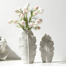 Vaso de cerâmica para flores, arranjo de folha de banana e flores para sala de estar acessórios de decoração porcelana branca recipiente de flores secas para presente 2024 - compre barato