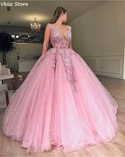 Rose Pink Evening Dress Ball Gown For Princess Party Applique Beading Floor Length V-neck Sexy Prom Dress платья знаменитостей 2024 - buy cheap