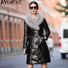 AYUNSUE Genuine Leather Jacket Women Winter Sheepskin Coat Real Fox Fur Collar Long Womens Down Cotton Coats Parka PYR001 KJ3544 2024 - buy cheap