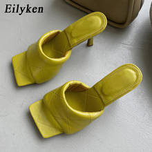 Eilyken/Коллекция 2022 года; Фирменный дизайн; Женские шлепанцы; Элегантные летние пляжные шлепанцы с квадратным носком на высоком тонком каблуке; Женские босоножки 2024 - купить недорого