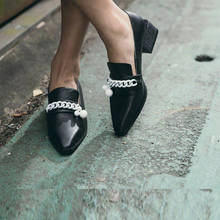 Zapatos de tacón grueso de charol para mujer, cadenas con cuentas, mary janes, a la moda 2024 - compra barato