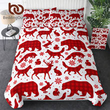 Beddingoutlet natal jogo de cama vermelho xadrez capa edredon floco neve capa cama floresta animal alce lobo urso têxteis para casa 3pcs 2024 - compre barato