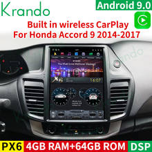 Krando-sistema multimídia automotivo, reprodutor com tela vertical de 9.0 polegadas, android 12.1, 4g de ram, 64 gb de rom, rádio, navegação gps, para honda accord 9 2013 a 2017 2024 - compre barato