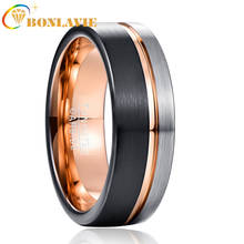 BONLAVIE Rose Gold Color Groove Woman Men's Tungsten Carbide Ring Classic Wedding Brushed Black Male Jewelry Rings 2024 - купить недорого