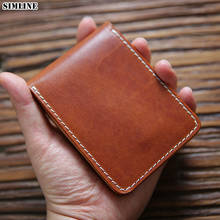 SIMLINE Genuine Leather Card Holder Men Vintage Handmade 100% Cowhide Drvier License Cover Holder Case Short Wallet Purse Male 2024 - buy cheap