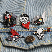 Skull Pins Hat Black White Red Pirate Skeleton Lapel Pins Punk Dark Jewelry Denim Jacket Brooches for Men Best Friend Gift Women 2024 - buy cheap
