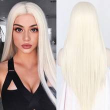 Peruca lace front, cabelo sintético longo, loiro platinado, parte média com cabelo de bebê, cabelo resistente ao calor, fibra de cabelo para mulheres negras 2024 - compre barato