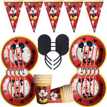 74pc/lot Disney Cartoon Mickey Mouse Theme Cutlery Party Decoration Birthday Party Baby Bath Cup Plate Party Headband Supplies 2024 - buy cheap