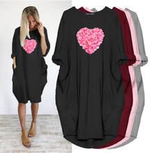 Women Loose Dress New Love Print Long Sleeve O Neck With Pocket Vintage Party Vestidos Femme Robe Beach Midi Dress 2024 - buy cheap