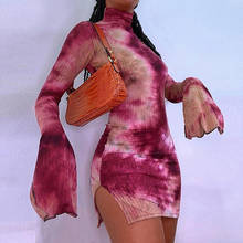 Модное женское облегающее платье NCLAGEN с разрезом и расклешенными рукавами, 2021, уличная вечевечерние, водолазка, эластичное мини-платье 2024 - купить недорого
