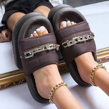 Chinelos de verão feminino senhoras macio plana metal corrente moda slides conforto ao ar livre flip flops praia sapatos mais sandálias tamanho 2024 - compre barato