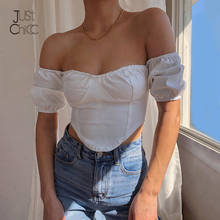 Justchicc-Tops blancos de verano para mujeres, camiseta informal con Espalda descubierta, hombros descubiertos, para vacaciones y playa 2024 - compra barato