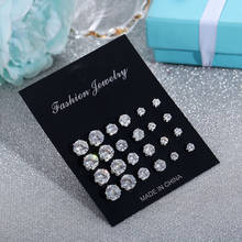 Pendientes minimalistas de circonita para mujer, aretes geométricos de cristal, joyería de boda, 12 par/set 2024 - compra barato