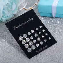 12 Pairs/Set Minimalist Zircon Stud Earrings for Women Female Simple Geometric Crystal Ear Studs Earings Fashion Wedding Jewelry 2024 - buy cheap