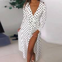 Sexy Women Beach Polka Dot Bandage High Split Deep V Long Sleeve Maxi Dress 2024 - buy cheap