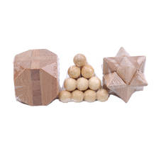 3 pçs/set adulto brinquedo de madeira bloqueio de quebra-cabeça kong ming bloqueio lu ban bloqueio de madeira encaixotado três peças júpiter pirâmide tetradecaedro 2024 - compre barato