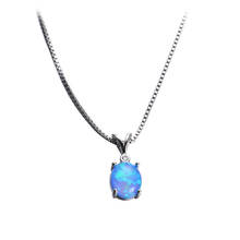 Dainty Oval Blue Opal Pendant Necklace Vintage Fashion Silver Color Chain Necklaces For Women Wedding Multicolor Stone Necklace 2024 - buy cheap