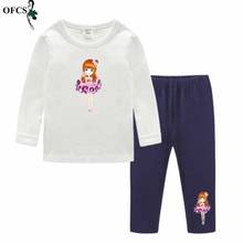Детская Повседневная Хлопковая пижама, одежда милый костюм с рисунком для девочек Детская футболка с длинными рукавами + штаны, хлопковые пижамы комплект из двух предметов, розничная продажа 2024 - купить недорого
