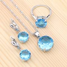 925 Sterling Silver Jewelry Sets Sky Blue Cubic Zirconia Pendant Necklace Ring Earrings For Women Bridal Accessories 2024 - buy cheap