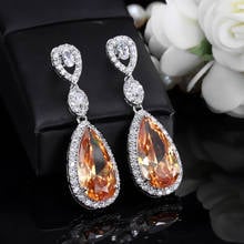 Pera Stunning Royal Blue Cubic Zirconia Stone Paved Women Jewelry Long Oval Shape Hanging Drop Earrings for Evening Party E059 2024 - buy cheap