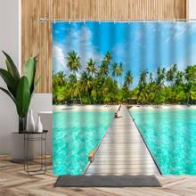 3D Summer Beach Scenery Shower Curtain Holiday House Palm Tree Beach Background Bathtub Decoration Bath Curtains Set Waterproof 2024 - buy cheap