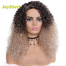 Joy & luck-pelucas Afro rizadas sintéticas para mujeres negras, pelo Natural y suave de longitud media, de lino, ombré, color negro 2024 - compra barato