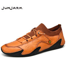 Junjarm sapatos masculinos de couro, casual, respirável, macia, para dirigir, tamanho grande 38-46 2024 - compre barato