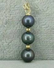 AAA 8-9 MM BLACK ROUND NATURAL TAHITIAN PEARL PENDANT NECKLACE 14K/20 2024 - buy cheap