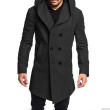 Мужское шерстяное двубортное пальто высокого качества, Тренч с капюшоном, модная длинная верхняя одежда, пальто, куртка с длинным рукавом, размер M-XXXL 2024 - купить недорого