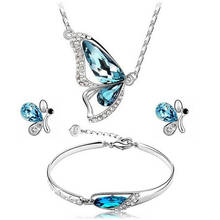 Ladies Fashion Jewelry Crystal Butterfly Pendant Necklace, Bracelet and Earrings Ladies Jewelry Set 2024 - buy cheap