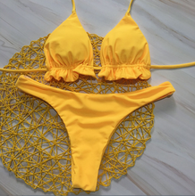 2019 New Women Swimsuit Women Yellow Bikinis Beach Dot String Swimwear Bathing Suit Maillot De Bain Sexy Brazilian Biquini 2024 - compre barato
