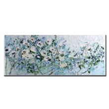 Pintura al óleo abstracta de flores blancas y azules sobre lienzo para sala de estar, imágenes para el hogar, pinturas artísticas de pared al óleo modernas 2024 - compra barato