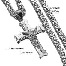 Collar de acero inoxidable con forma de cruz de Jesús para hombre, cadena de eslabones de 4mm, cadena de eslabones, cadena bizantina para regalo de joyería, Color plateado 2024 - compra barato