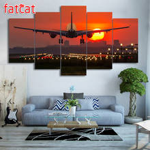 FATCAT-pintura de diamante rojo atardecer y avión, bordado de diamantes completo, decoración del hogar, AE980, 5 piezas 2024 - compra barato