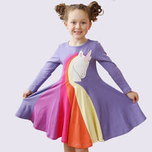 Girls Cartoon Unicorn A-Line Princess Dress 2021 Spring Baby Kids Children Long Sleeve Rainbow Party Vestido Clothes For 1-7T 2024 - buy cheap