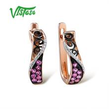 VISTOSO Gold Earring For Women 14K 585 Rose Gold Sparkling Pink Sapphire Luxury Diamond Classic Fashion Anniversary Fine Jewelry 2024 - buy cheap